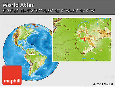 Physical Location Map of the Area around 3° 51' 2" N, 66° 13' 29" W