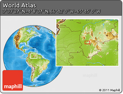 Physical Location Map of the Area around 3° 51' 2" N, 66° 13' 29" W