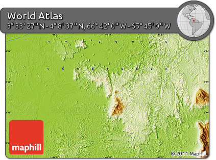 Physical Map of the Area around 3° 51' 2" N, 66° 13' 29" W