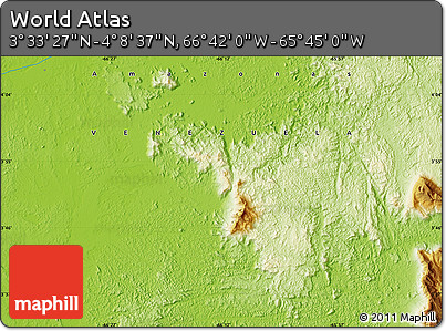 Physical Map of the Area around 3° 51' 2" N, 66° 13' 29" W