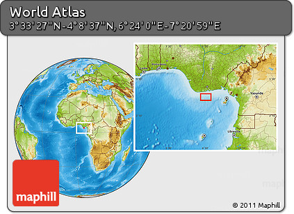Physical Location Map of the Area around 3° 51' 2" N, 6° 52' 30" E