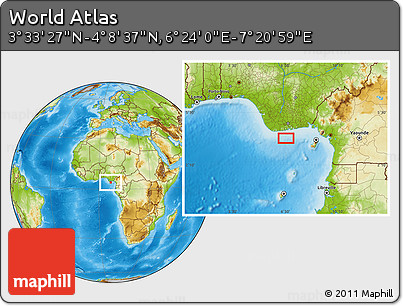 Physical Location Map of the Area around 3° 51' 2" N, 6° 52' 30" E