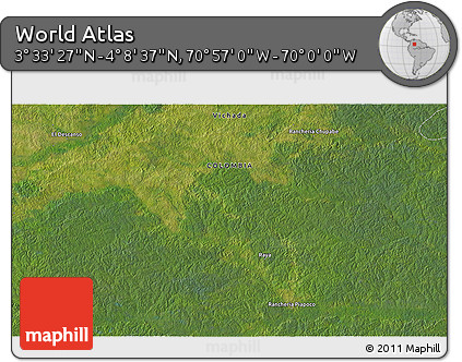 Satellite 3D Map of the Area around 3° 51' 2" N, 70° 28' 29" W