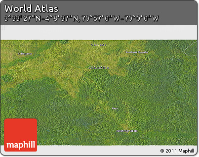 Satellite 3D Map of the Area around 3° 51' 2" N, 70° 28' 29" W