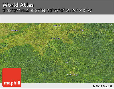 Satellite 3D Map of the Area around 3° 51' 2" N, 70° 28' 29" W