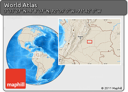 Shaded Relief Location Map of the Area around 3° 51' 2" N, 72° 10' 30" W