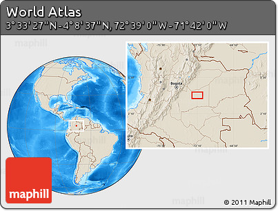 Shaded Relief Location Map of the Area around 3° 51' 2" N, 72° 10' 30" W