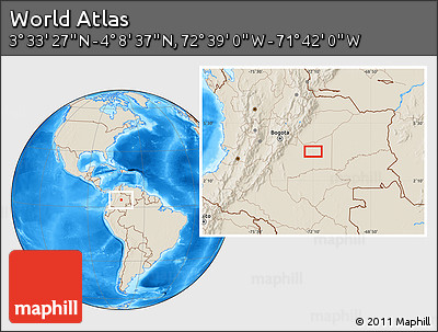 Shaded Relief Location Map of the Area around 3° 51' 2" N, 72° 10' 30" W