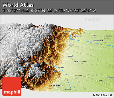 Physical 3D Map of the Area around 3° 51' 2" N, 73° 52' 30" W