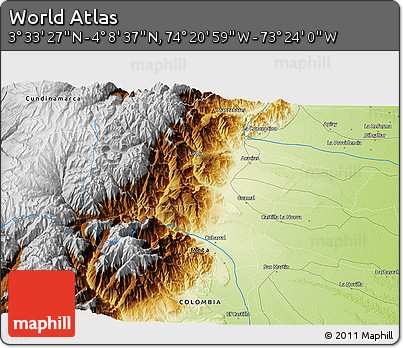 Physical 3D Map of the Area around 3° 51' 2" N, 73° 52' 30" W