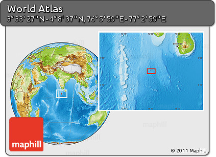 Physical Location Map of the Area around 3° 51' 2" N, 76° 34' 29" E