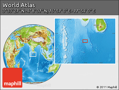 Physical Location Map of the Area around 3° 51' 2" N, 77° 25' 30" E