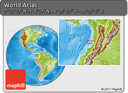 Physical Location Map of the Area around 3° 51' 2" N, 78° 7' 30" W