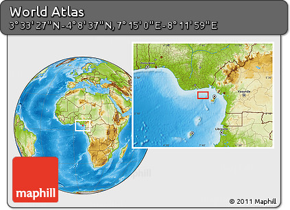 Physical Location Map of the Area around 3° 51' 2" N, 7° 43' 29" E