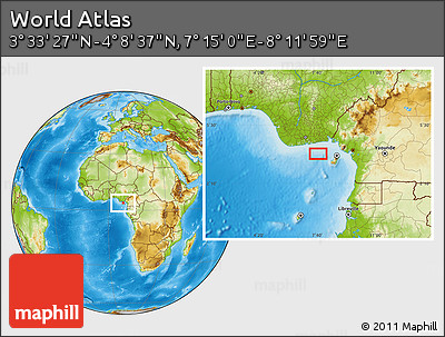 Physical Location Map of the Area around 3° 51' 2" N, 7° 43' 29" E