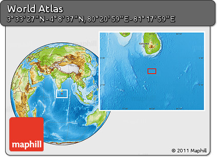Physical Location Map of the Area around 3° 51' 2" N, 80° 49' 29" E