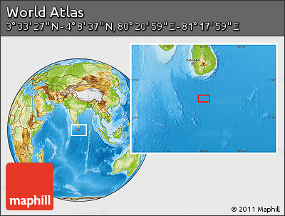 Physical Location Map of the Area around 3° 51' 2" N, 80° 49' 29" E