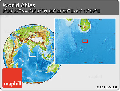 Physical Location Map of the Area around 3° 51' 2" N, 80° 49' 29" E