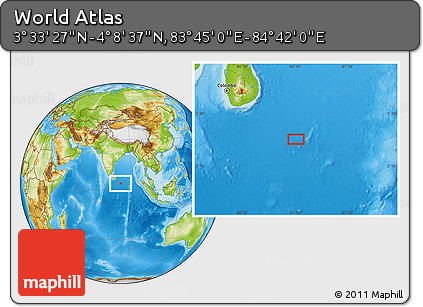 Physical Location Map of the Area around 3° 51' 2" N, 84° 13' 29" E
