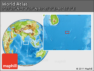 Physical Location Map of the Area around 3° 51' 2" N, 84° 13' 29" E