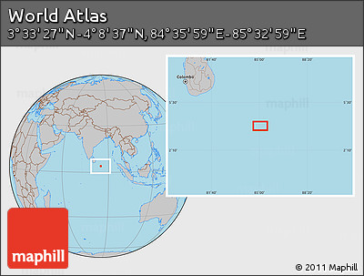 Gray Location Map of the Area around 3° 51' 2" N, 85° 4' 29" E