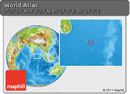 Physical Location Map of the Area around 3° 51' 2" N, 85° 55' 30" E