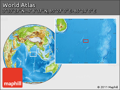 Physical Location Map of the Area around 3° 51' 2" N, 85° 55' 30" E