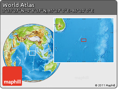Physical Location Map of the Area around 3° 51' 2" N, 85° 55' 30" E