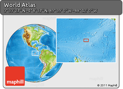 Physical Location Map of the Area around 3° 51' 2" N, 89° 10' 30" W