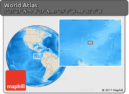 Shaded Relief Location Map of the Area around 3° 51' 2" N, 89° 10' 30" W