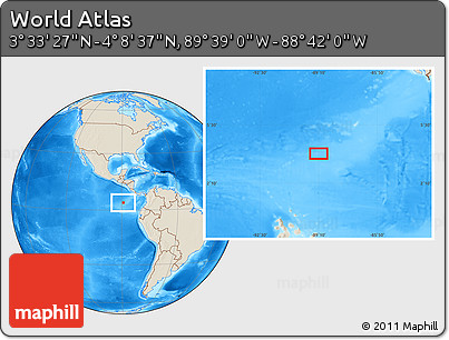 Shaded Relief Location Map of the Area around 3° 51' 2" N, 89° 10' 30" W