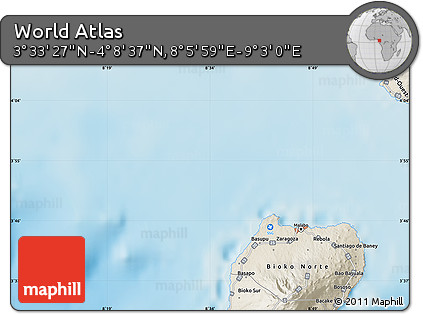 Shaded Relief Map of the Area around 3° 51' 2" N, 8° 34' 29" E