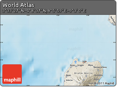 Shaded Relief Map of the Area around 3° 51' 2" N, 8° 34' 29" E