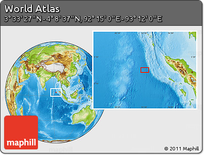 Physical Location Map of the Area around 3° 51' 2" N, 92° 43' 29" E