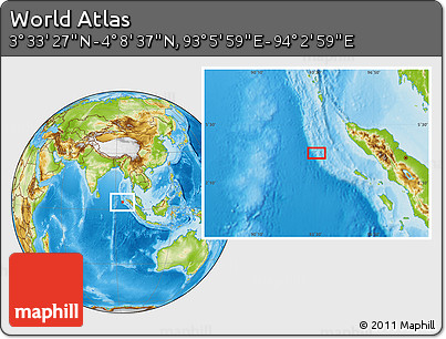 Physical Location Map of the Area around 3° 51' 2" N, 93° 34' 29" E