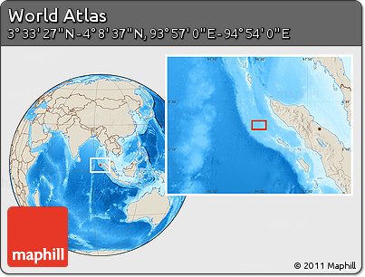 Shaded Relief Location Map of the Area around 3° 51' 2" N, 94° 25' 30" E