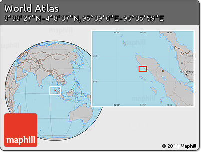 Gray Location Map of the Area around 3° 51' 2" N, 96° 7' 30" E
