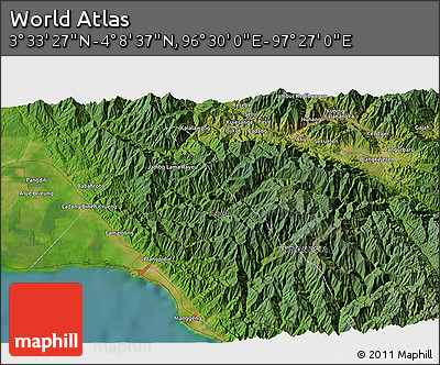 Satellite 3D Map of the Area around 3° 51' 2" N, 96° 58' 29" E