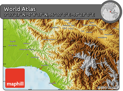 Physical Map of the Area around 3° 51' 2" N, 96° 58' 29" E