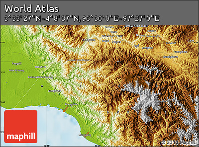 Physical Map of the Area around 3° 51' 2" N, 96° 58' 29" E
