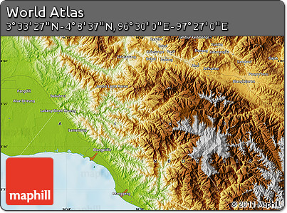 Physical Map of the Area around 3° 51' 2" N, 96° 58' 29" E