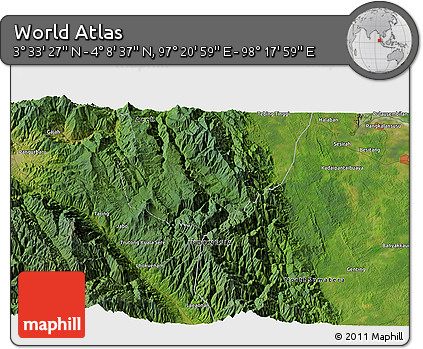 Satellite 3D Map of the Area around 3° 51' 2" N, 97° 49' 29" E