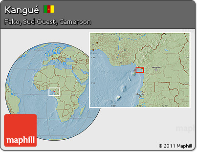 Savanna Style Location Map of Kangué, hill shading
