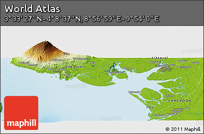 Physical Panoramic Map of the Area around 3° 51' 2" N, 9° 25' 30" E