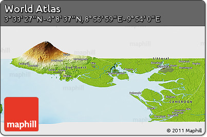 Physical Panoramic Map of the Area around 3° 51' 2" N, 9° 25' 30" E