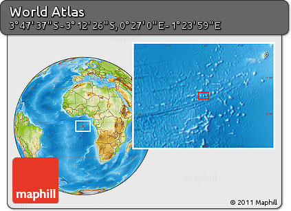 Physical Location Map of the Area around 3° 30' 2" S, 0° 55' 29" E