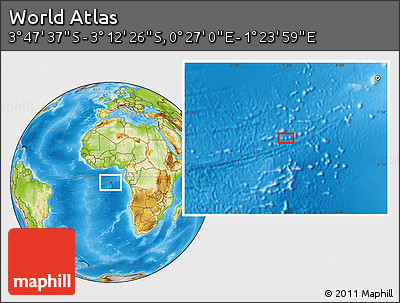 Physical Location Map of the Area around 3° 30' 2" S, 0° 55' 29" E