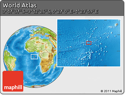 Physical Location Map of the Area around 3° 30' 2" S, 0° 55' 29" E