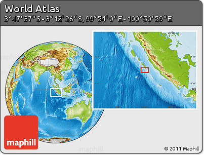 Physical Location Map of the Area around 3° 30' 2" S, 100° 22' 30" E
