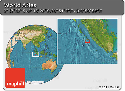 Satellite Location Map of the Area around 3° 30' 2" S, 100° 22' 30" E